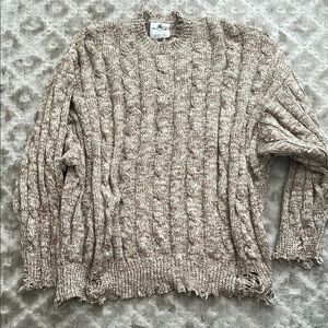 Denimist Tan Cable Knit Crewneck Sweater